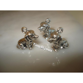 4PZ CHARMS/CIONDOLO 3D "CANE/CAGNOLINO" ARGENTO TIBETANO 15mm